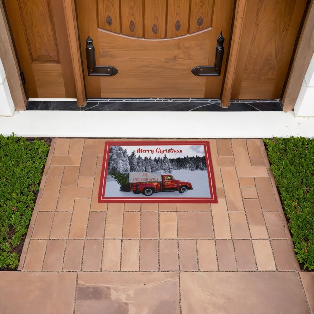 Personalized Christmas Vintage Red Truck Doormat (Outdoor)