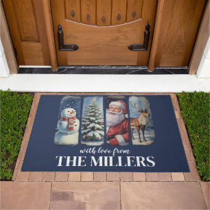 Personalized Christmas Vintage Santa Claus Snowman Doormat