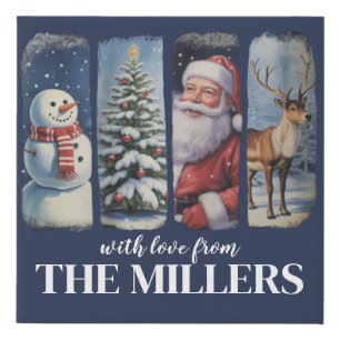 Personalized Christmas Vintage Santa Claus Snowman Faux Canvas Print