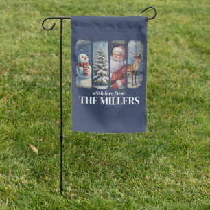 Personalized Christmas Vintage Santa Claus Snowman Garden Flag