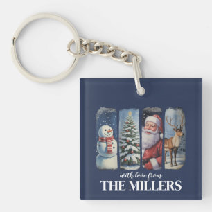 Personalized Christmas Vintage Santa Claus Snowman Keychain