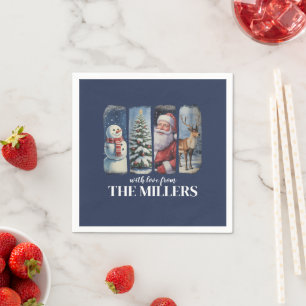 Personalized Christmas Vintage Santa Claus Snowman Napkins