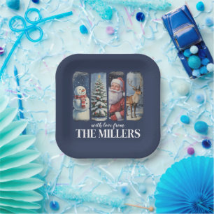 Personalized Christmas Vintage Santa Claus Snowman Paper Plates
