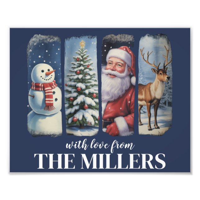 Personalized Christmas Vintage Santa Claus Snowman Photo Print (Front)