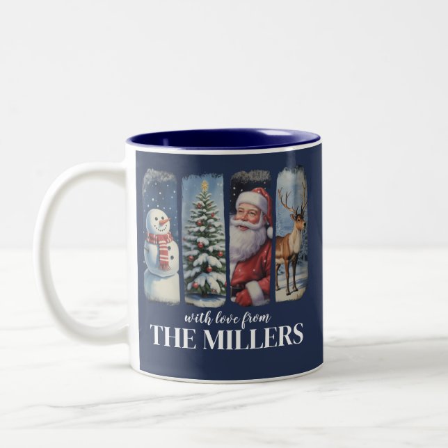 Personalized Christmas Vintage Santa Claus Snowman Two-Tone Coffee Mug (Left)