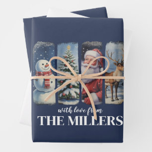 Personalized Christmas Vintage Santa Claus Snowman Wrapping Paper Sheets