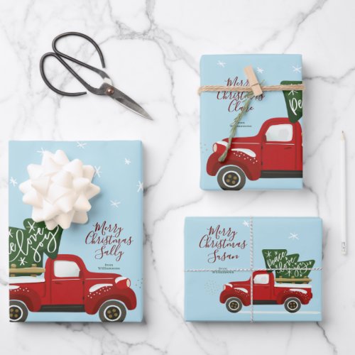 Personalized Christmas Vintage Truck Wrapping Wrap Wrapping Paper Sheets