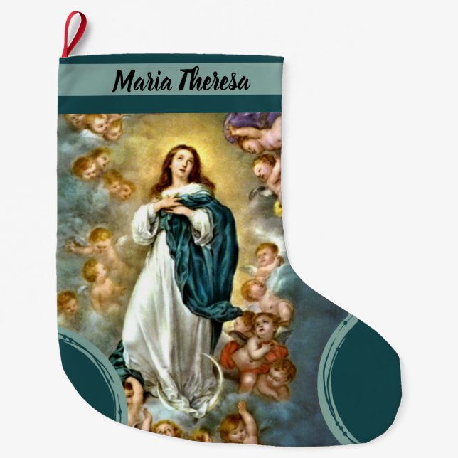 Personalized Christmas Virgin Mary Assumption Large Christmas Stocking (Front)