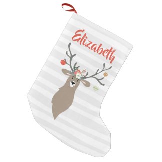 Personalized Christmas Whimsical Stag Deer Small Christmas Stocking