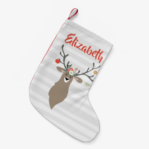 Personalized Christmas Whimsical Stag Deer Small Christmas Stocking