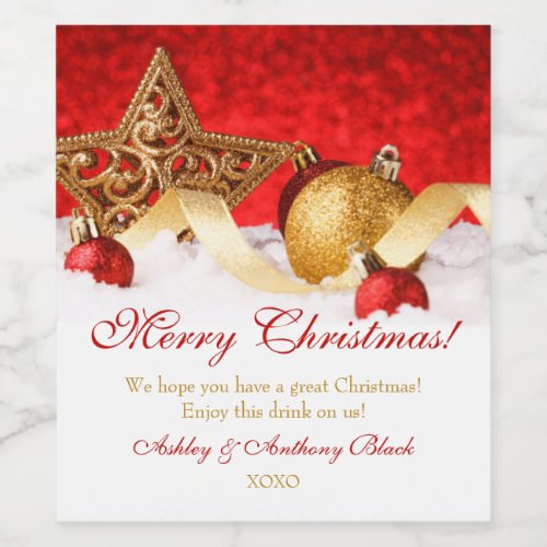 Personalized Christmas Wine Labels  Gold Red