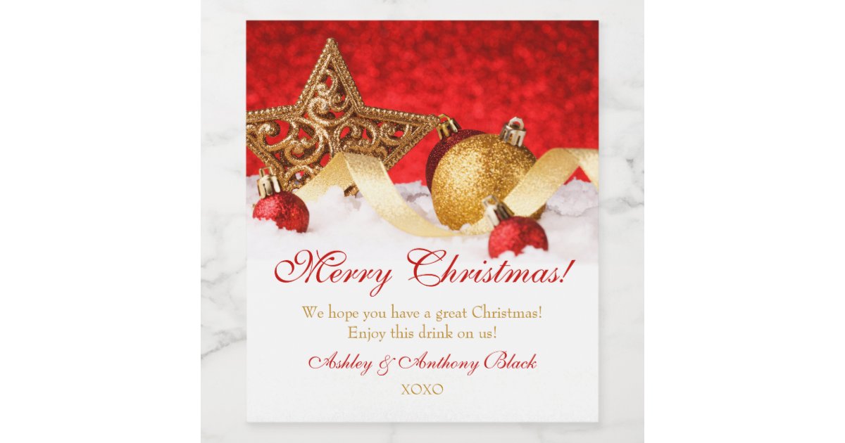 Personalized Christmas Wine Labels | Gold Red | Zazzle