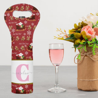 Personalized Christmas Wine Tote- Santa & Reindeer Bag