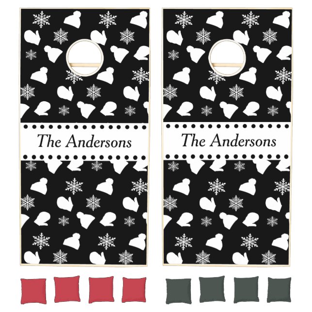 Personalized Christmas Winter Hats, Mittens Cornhole Set (Set)