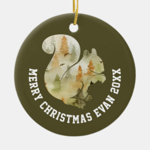 Personalized Christmas Winter Scene with Squirrel Ceramic Ornament