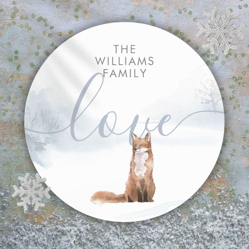 Personalized Christmas Winter Woodland Fox Classic Round Sticker