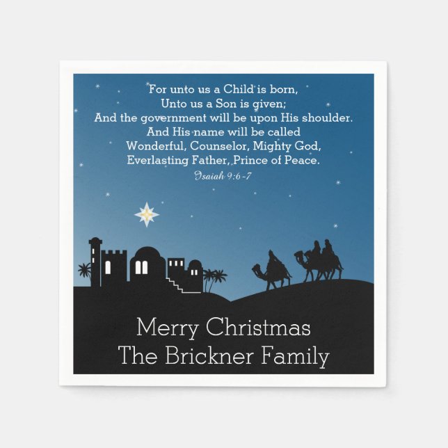 Personalized Christmas Wise Men Bethlehem Paper Napkins (Front)