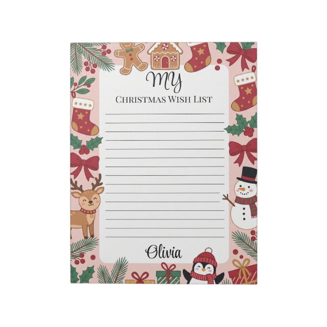 Personalized Christmas Wish List Lined Notepad (Rotated)