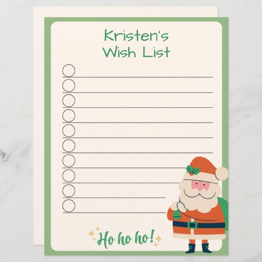 Personalized Christmas Wish List with Checkmarks (Front/Back)