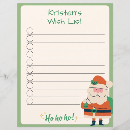 Personalized Christmas Wish List with Checkmarks (Front)