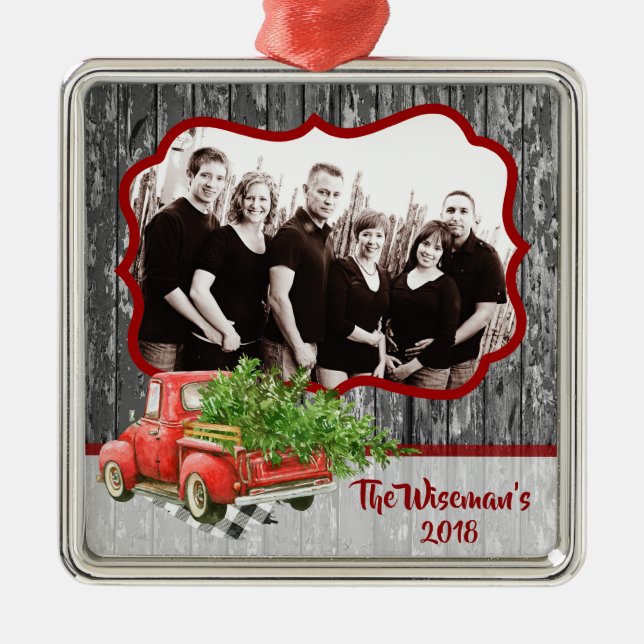 Personalized Christmas Wood Truck PHOTO Ornament (Front)