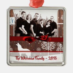 Personalized Christmas Wood Wolf PHOTO Ornament