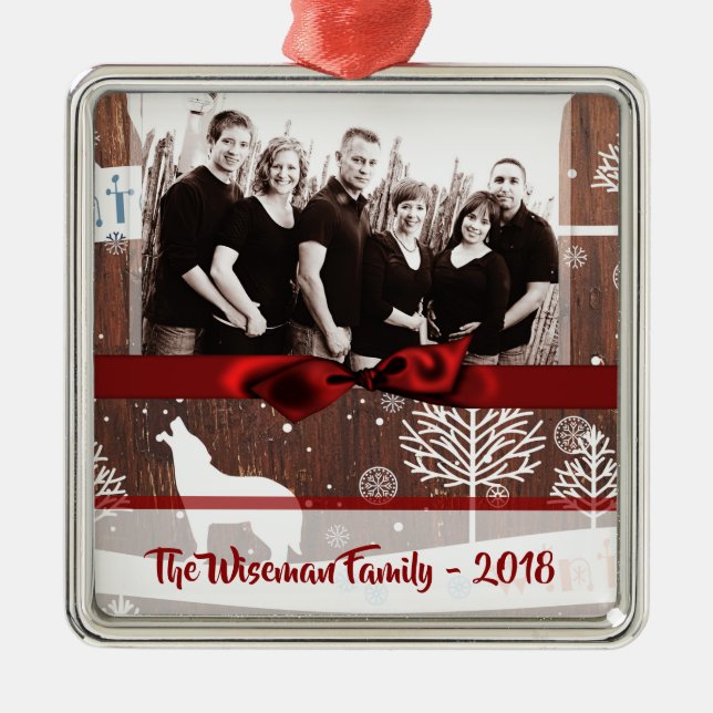Personalized Christmas Wood Wolf PHOTO Ornament (Front)
