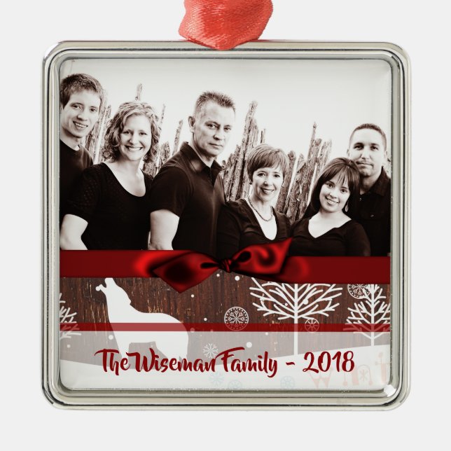 Personalized Christmas Wood Wolf PHOTO Ornament (Front)