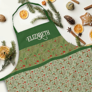 Personalized Christmas Woodlands Green Apron