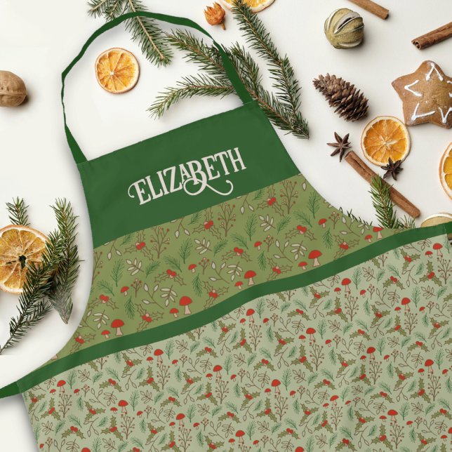 Personalized Christmas Woodlands Green Apron (Creator Uploaded)