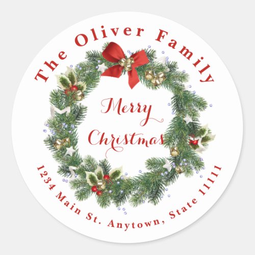Personalized Christmas wreath Classic Round Sticker