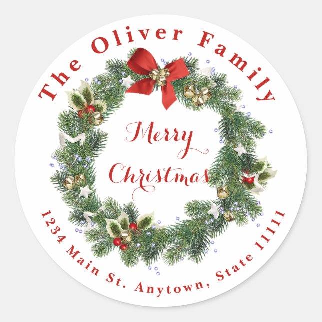 Personalized Christmas wreath Classic Round Sticker (Front)