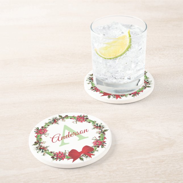 Personalized Christmas wreath  Coaster (Side)