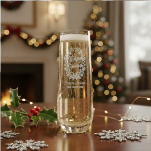 Personalized Christmas Wreath Corporate Gift Stemless Champagne Flute