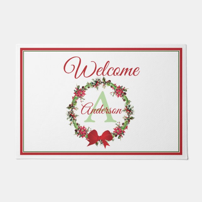 Personalized Christmas wreath  Doormat (Front)