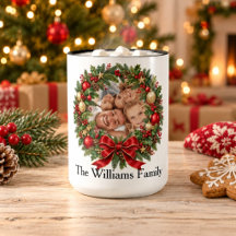 Personalized Christmas Wreath Family Photo Mug