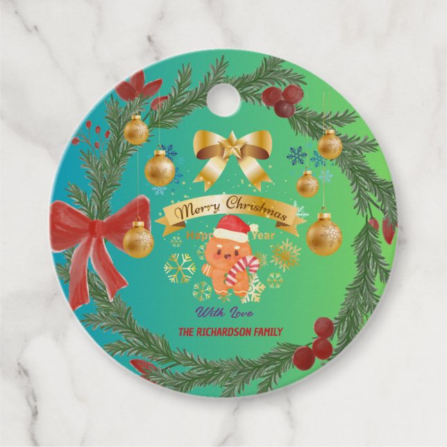 Personalized Christmas Wreath Gift Tag  (Front)