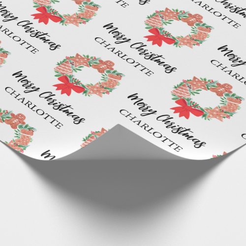 Personalized Christmas Wreath Gift Wrapping Paper