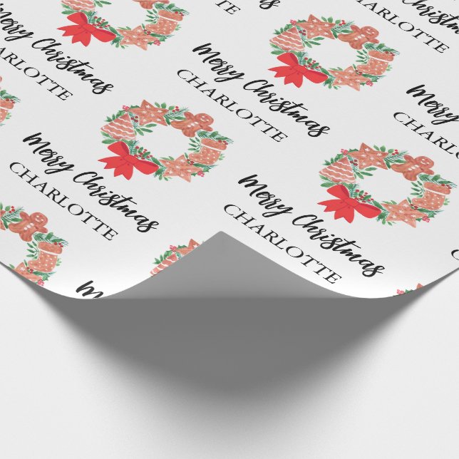 Personalized Christmas Wreath Gift Wrapping Paper (Corner)