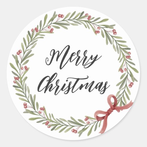 Personalized Christmas Wreath Merry Christmas  Cla Classic Round Sticker