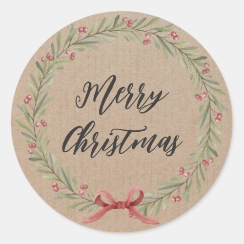 Personalized Christmas Wreath Merry Christmas  Cla Classic Round Sticker