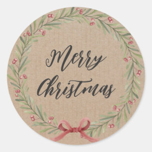 Personalized Christmas Wreath Merry Christmas  Cla Classic Round Sticker