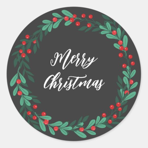 Personalized Christmas Wreath Merry Christmas  Cla Classic Round Sticker