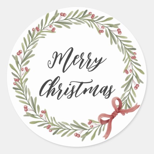 Personalized Christmas Wreath Merry Christmas  Cla Classic Round Sticker