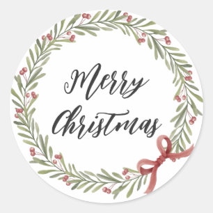 Personalized Christmas Wreath Merry Christmas  Cla Classic Round Sticker