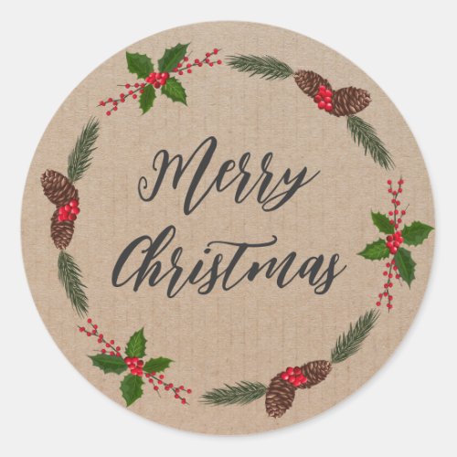 Personalized Christmas Wreath Merry Christmas  Cla Classic Round Sticker