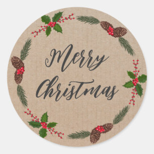 Personalized Christmas Wreath Merry Christmas  Cla Classic Round Sticker