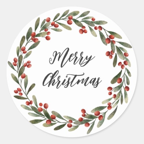 Personalized Christmas Wreath Merry Christmas  Cla Classic Round Sticker