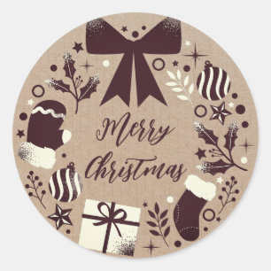 Personalized Christmas Wreath Merry Christmas Cla Classic Round Sticker