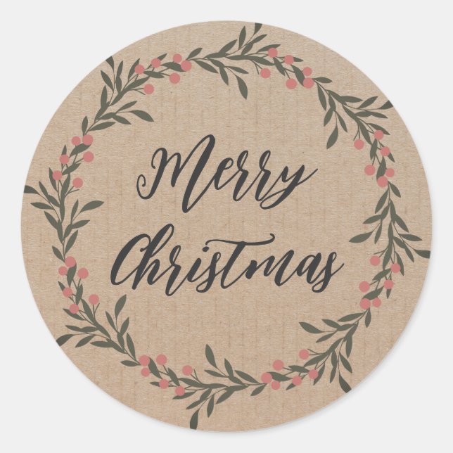 Personalized Christmas Wreath Merry Christmas Clas Classic Round Sticker (Front)